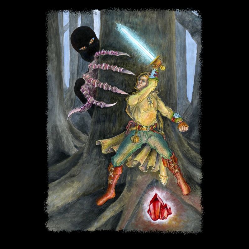 Fantasy Hero Battling Shadow Creature