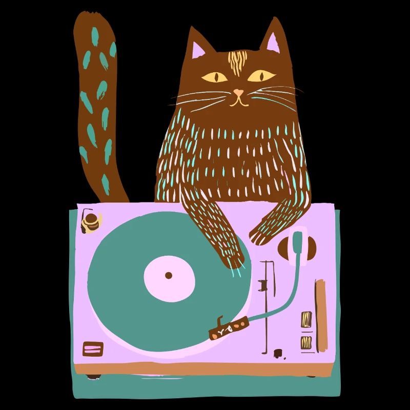 Cat DJ sur une platine rétro
