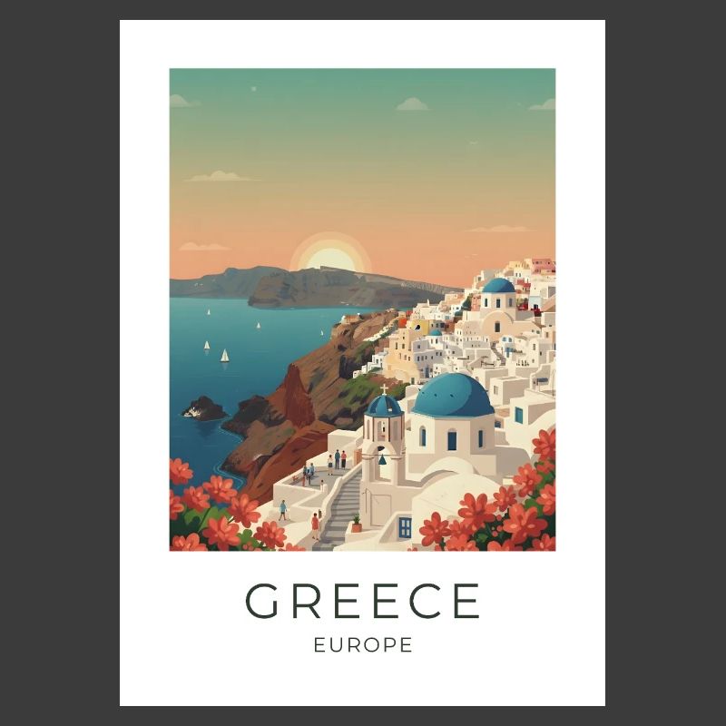 Vue côtière du coucher de soleil de Santorin