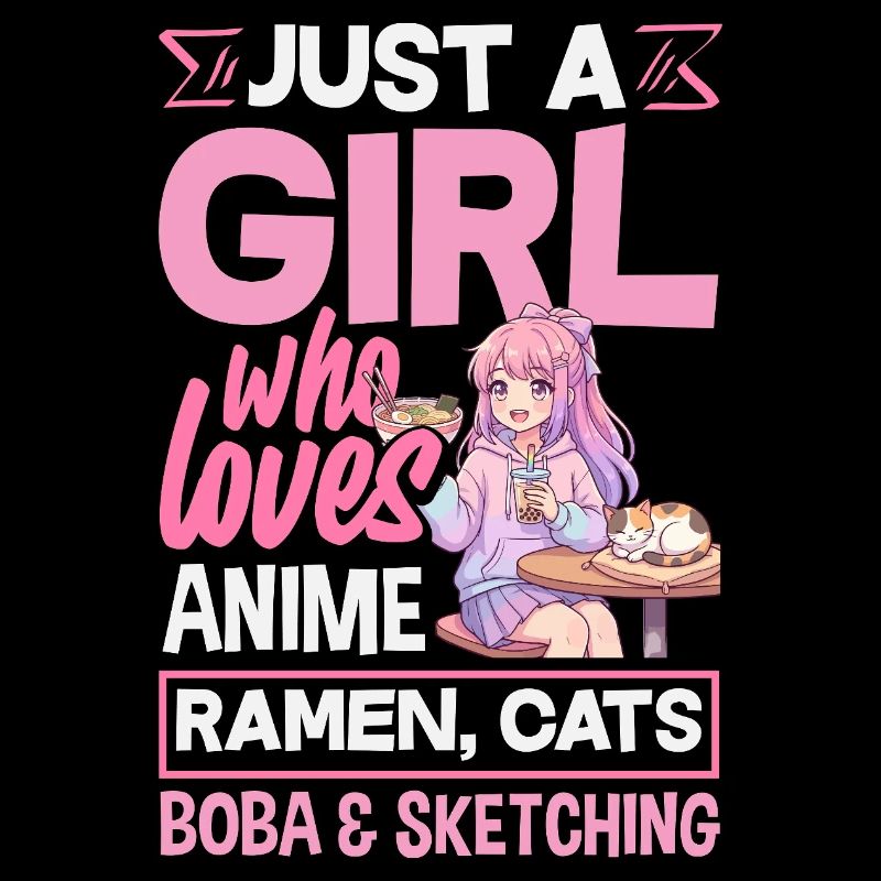 Anime Mädchen Ramen Katzen Boba Zeichnen
