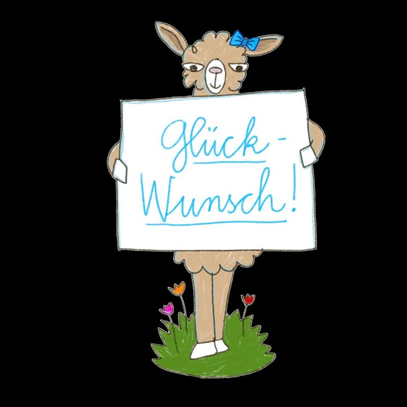 Lama mit Glückwunsch Schild