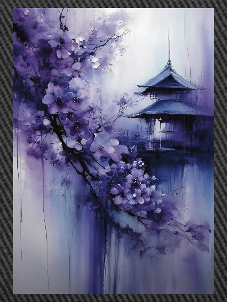 Lila Pagode und Blumen