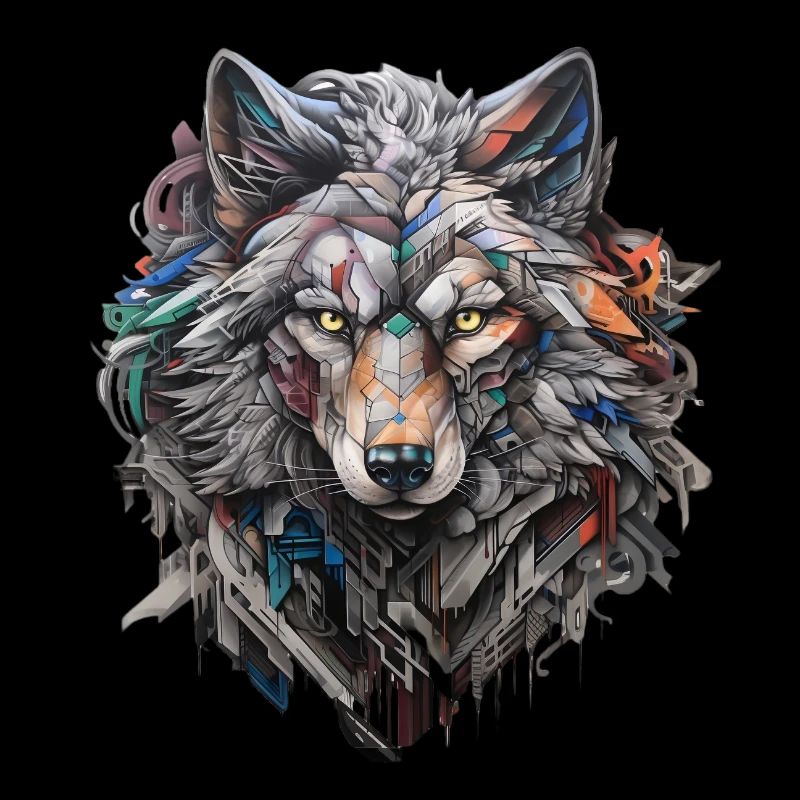 Grauer Wolf im Graffiti-Stil | Wolfsliebhaber