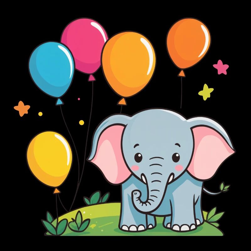 Éléphant mignon avec des ballons – Motif de fête heureuse