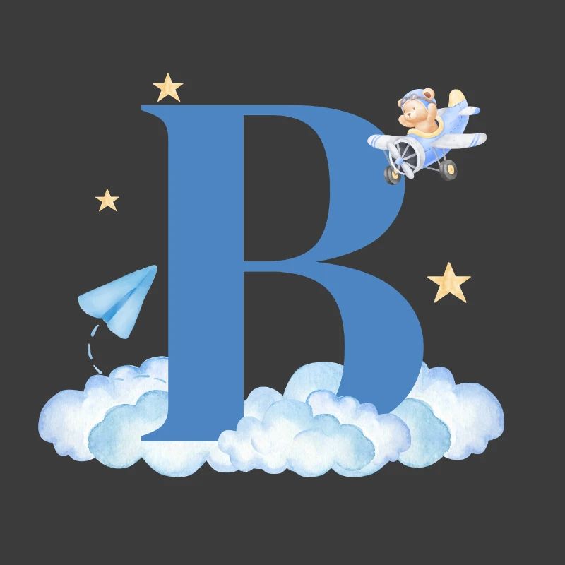 Letter b blue clouds airplane child