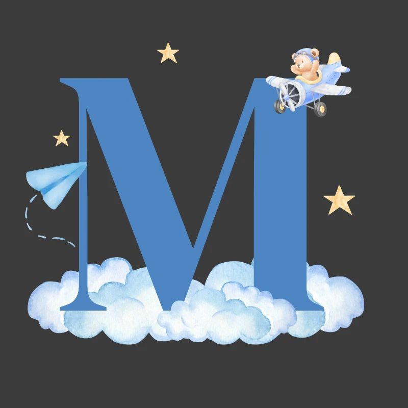 Letter M Blue Clouds Airplane Child