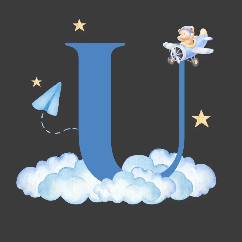Letter u Blue Clouds Airplane Child