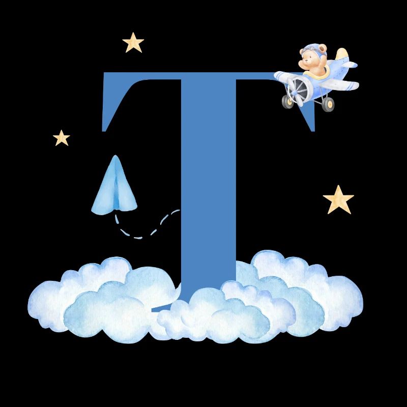 Letter t Blue Clouds Airplane Child