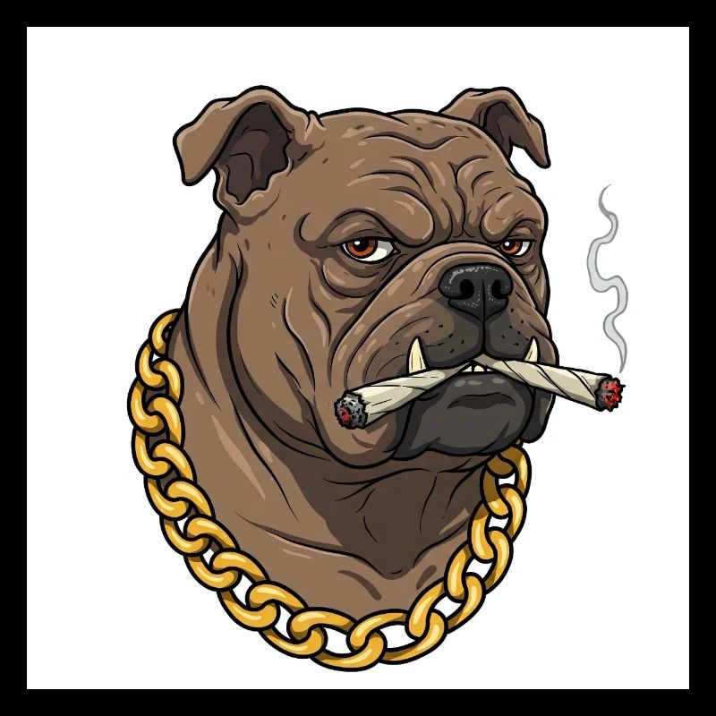 Drôle de chien avec chaîne en or et cigarette
