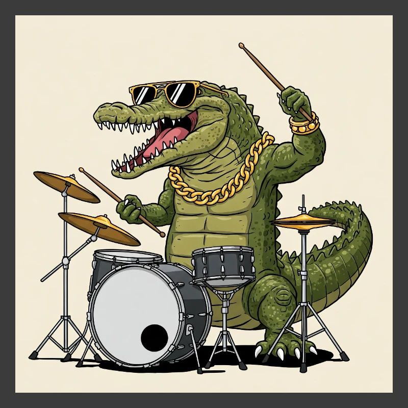 Cool crocodile with drums