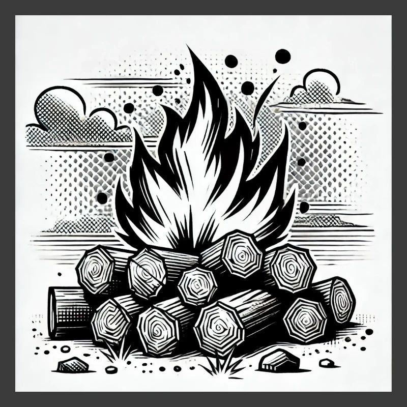 Campfire in comic book style: warmth & atmosphere