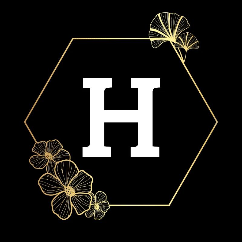 Lettre h cadre Floral doré