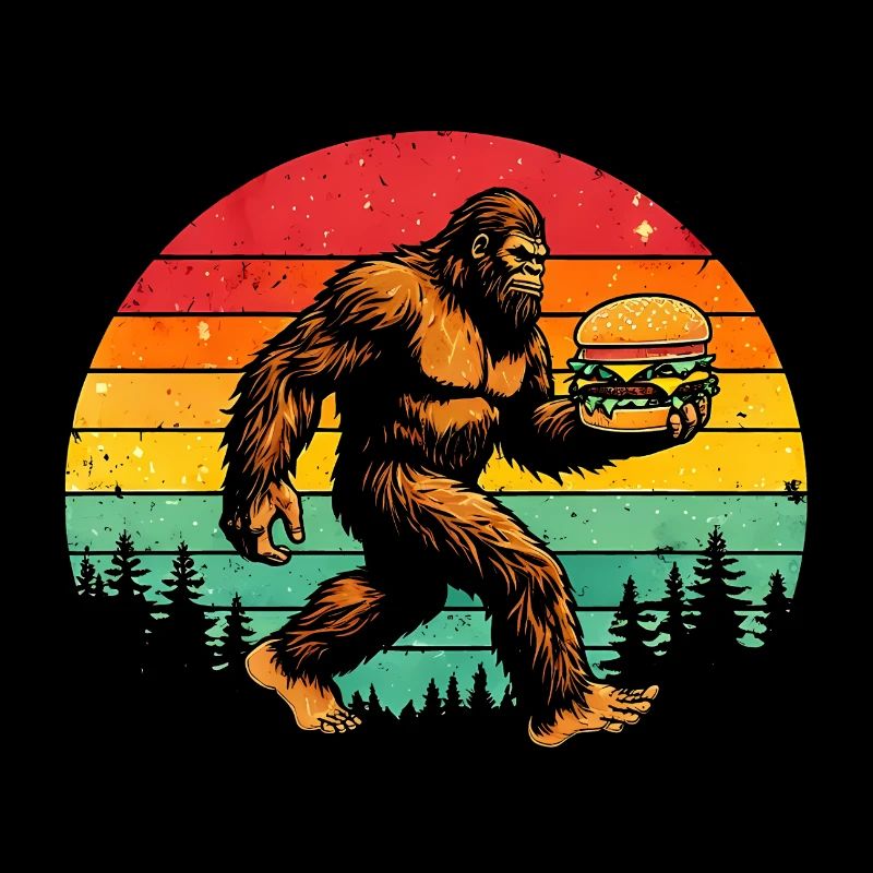 Bigfoot Cheeseburger Hamburger Retro Sun