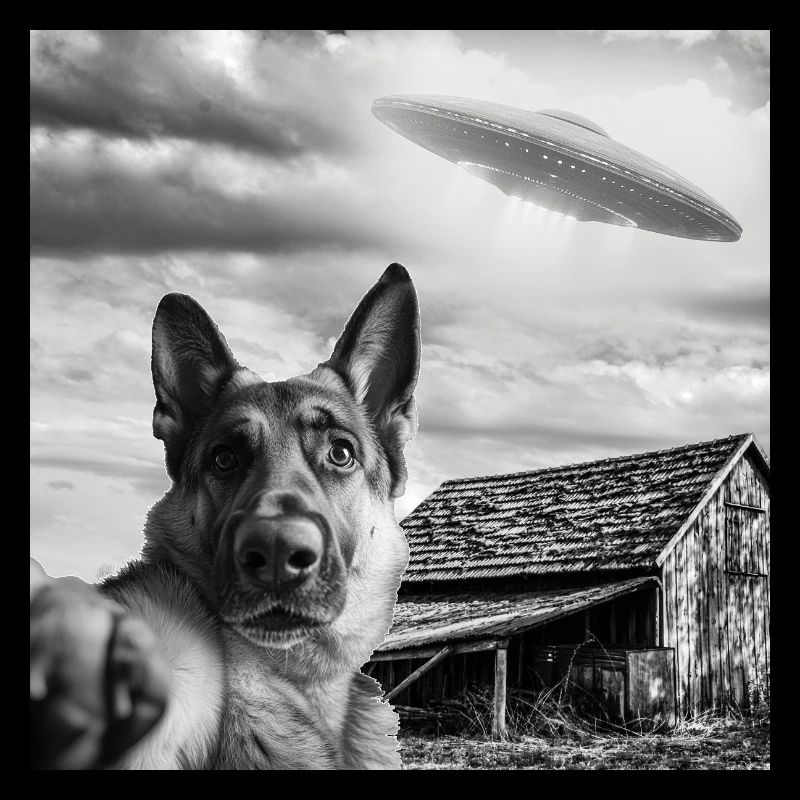 Selfie de chien avec OVNI extraterrestre