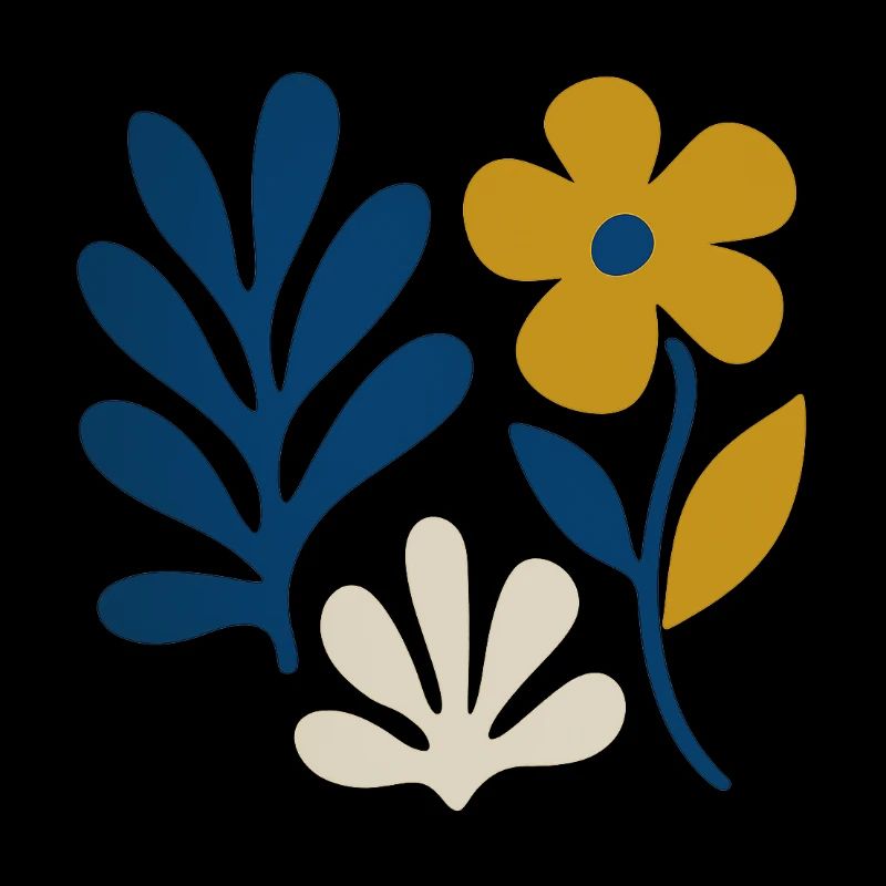 Florale Komposition – Blau & Senf