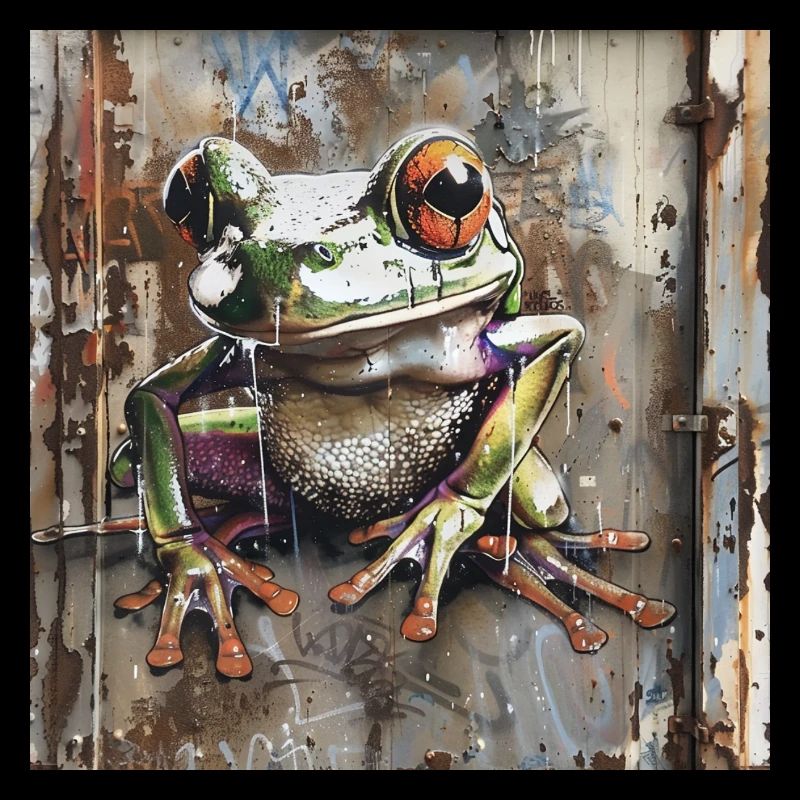 Graffiti frog rust metal urban container door
