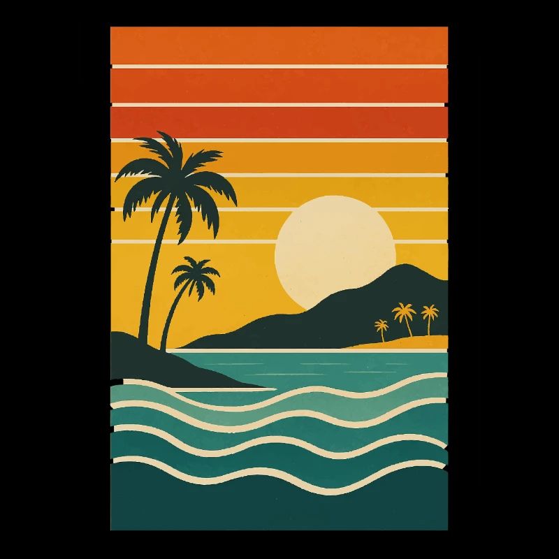 Tropical Sunset with Palm Trees – Retro Stra
