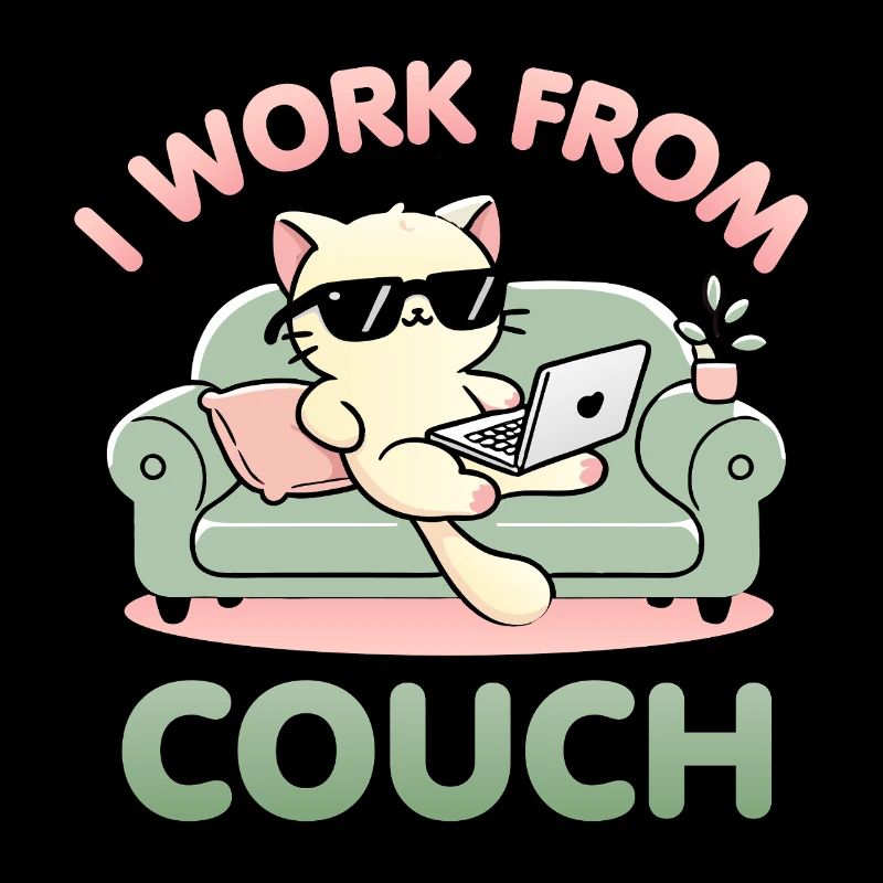 I Work From Couch – Lazy Cat Remote Worker Design