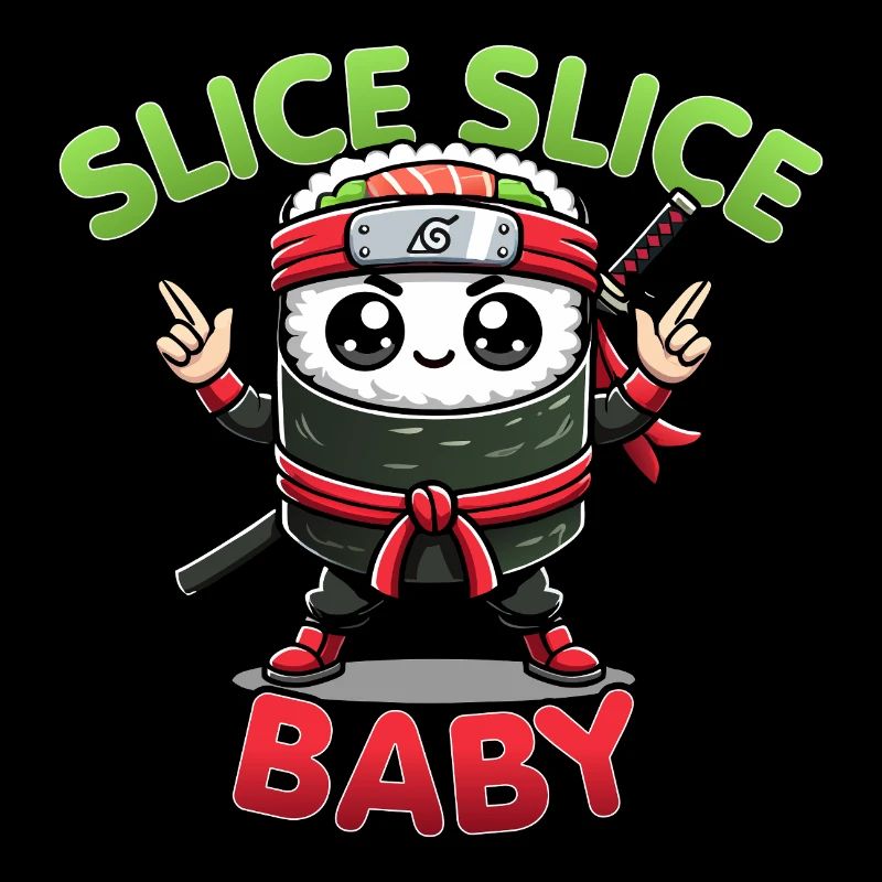 Kawaii Sushi Ninja Tranche Tranche Bébé Drôle Nourriture Jeu de mots
