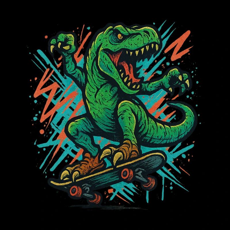 Dino mit Skateboard