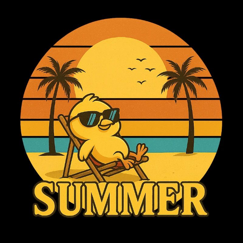 « Coucher de soleil rétro et poussin de lunettes de soleil »