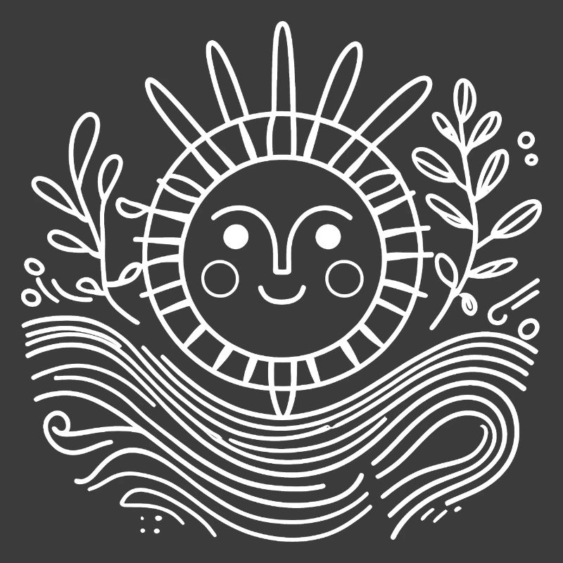 Smiling Sun Stylized Line Drawing