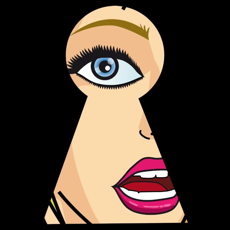 Frau schaut durch Schlüsselloch, Comic Pop Art