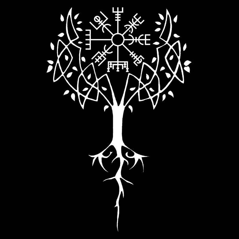 Arbre de vie blanc et boussole viking