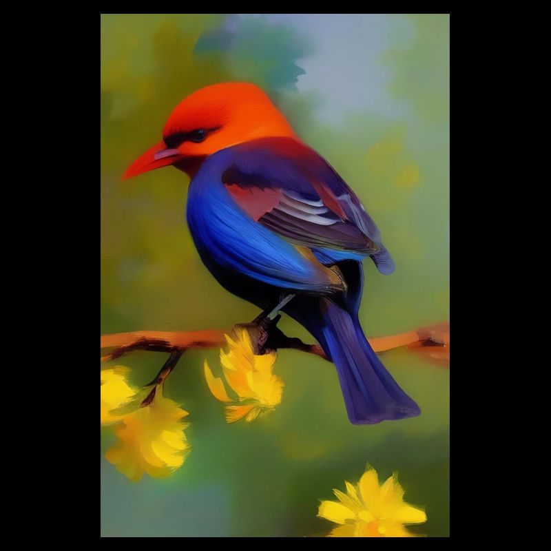 Oiseau sur branche avec fleurs