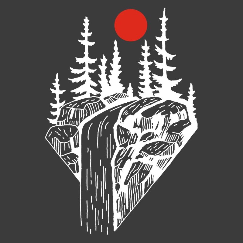 La cascade blanche et le soleil rouge