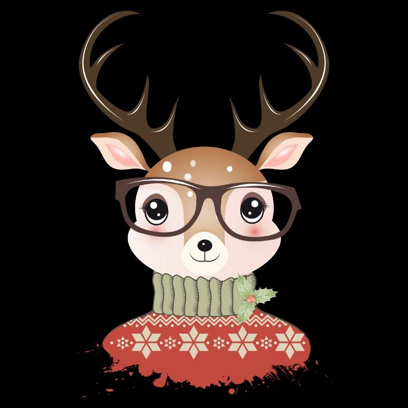 Hirsch mit Weihnachtspullover und Nerd Brille