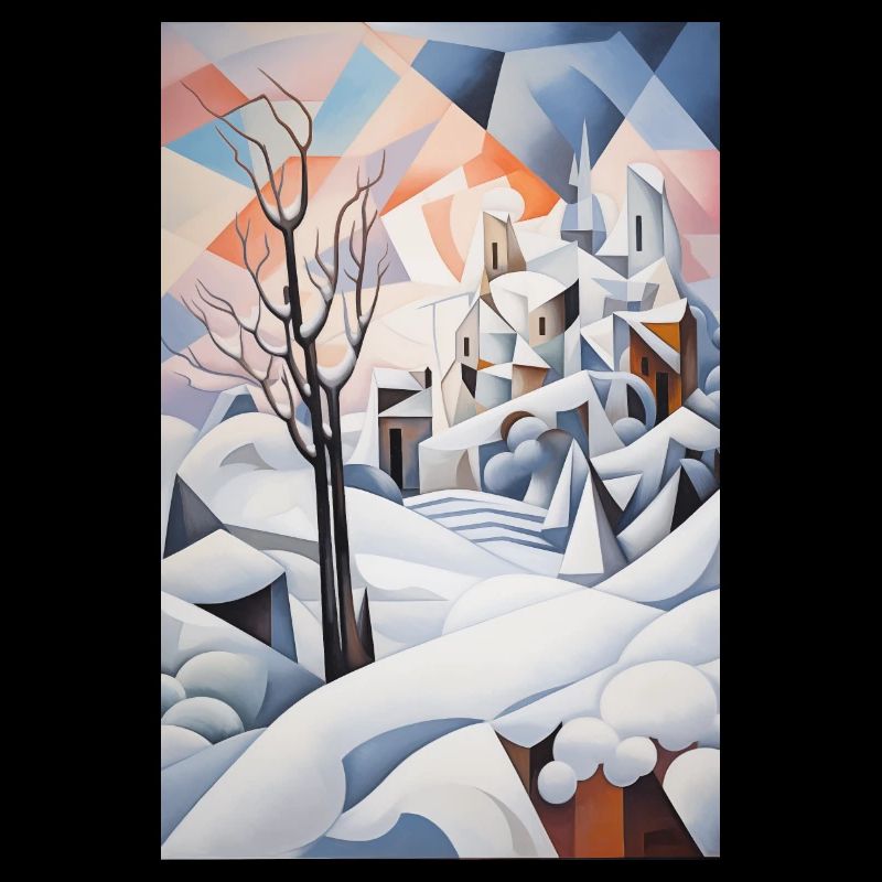 Verschneite Landschaft im geometrischen Stil