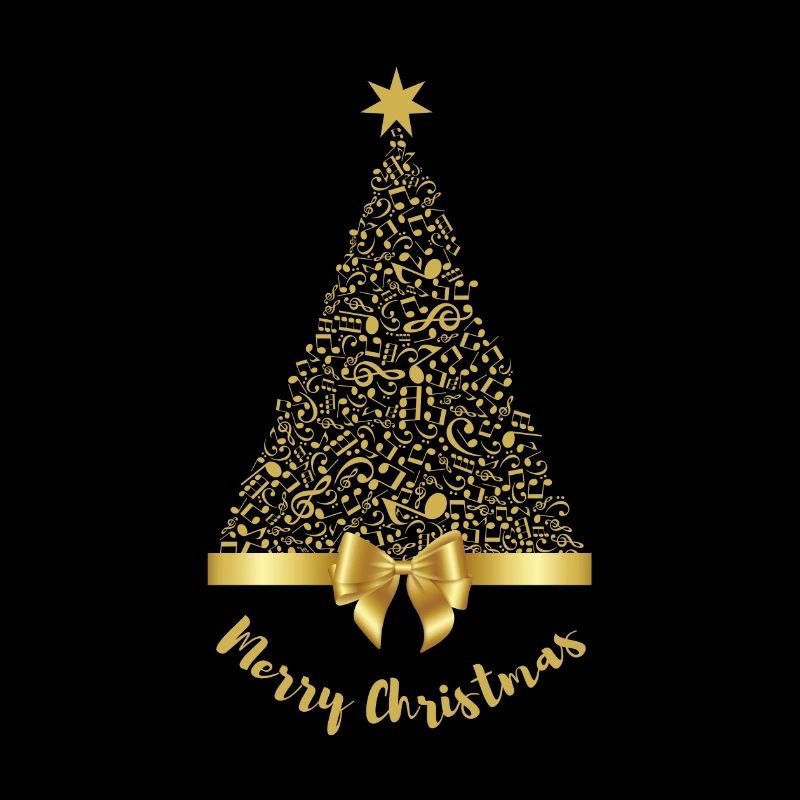 Merry Christmas Gold Music Notes Tree with Bow