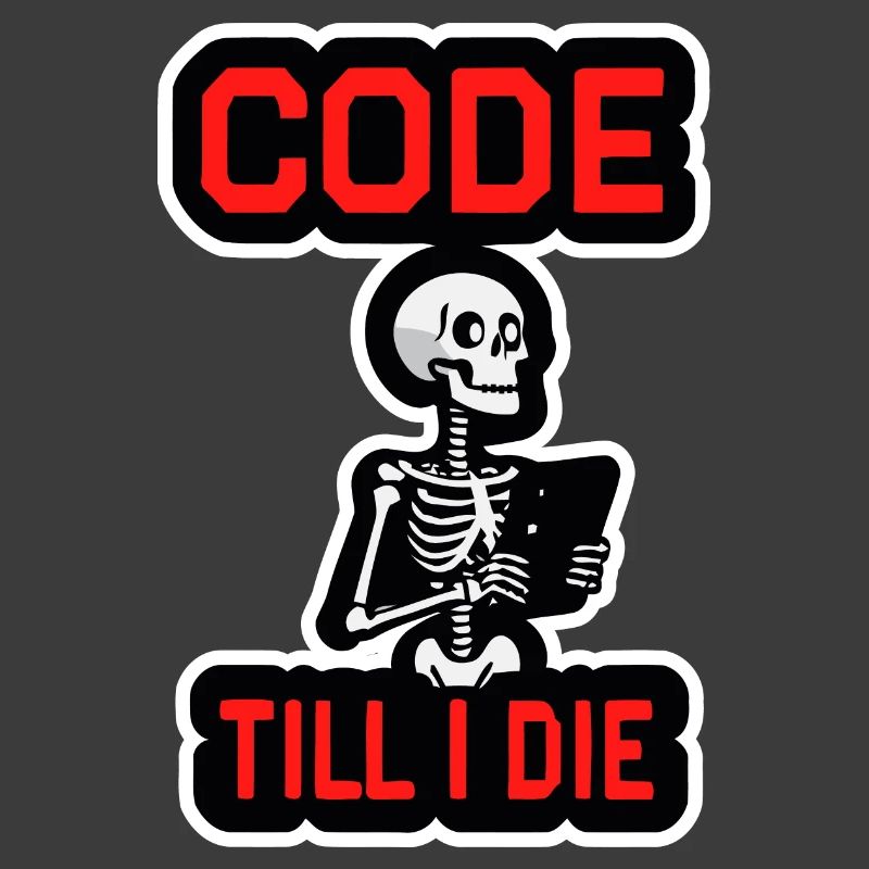 Squelette avec ordinateur CODE JUSQU’À CE QUE JE MEURE