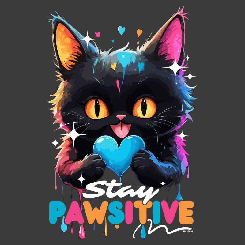Kawaii Cat - Multicolored drips stay pawsitive