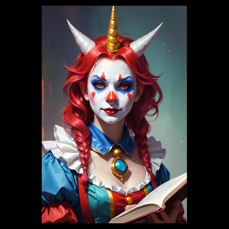 Femme clown aux trois cornes
