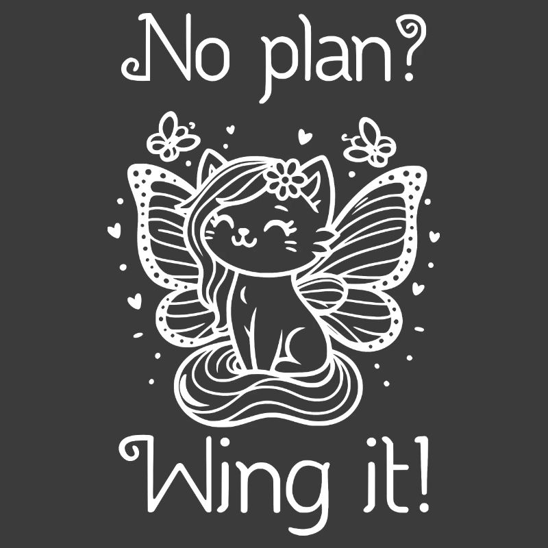 No plan? Wing it! Winged Cat (white)