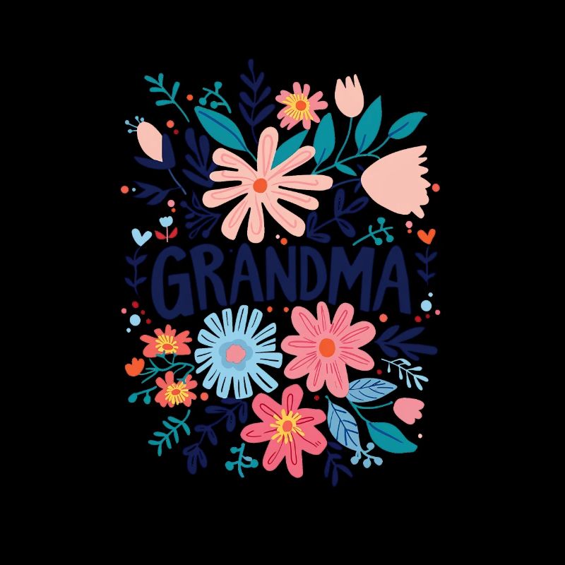 Texte de grand-mère Doodle avec des fleurs colorées - Mamie