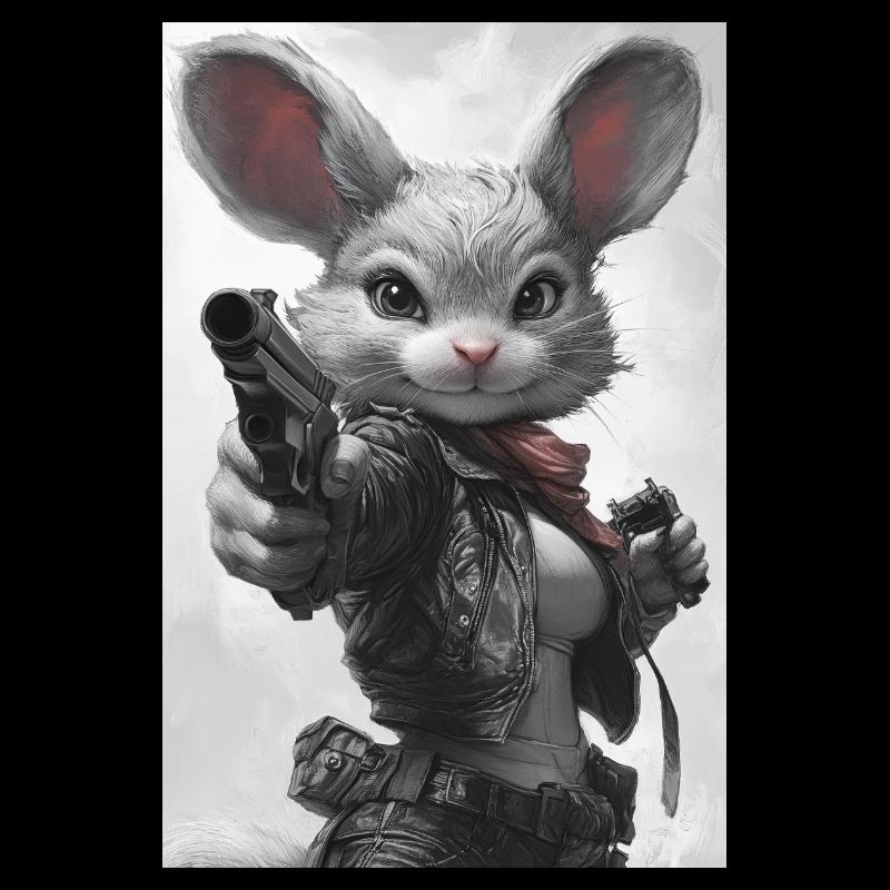 Lapin d’action en veste en cuir