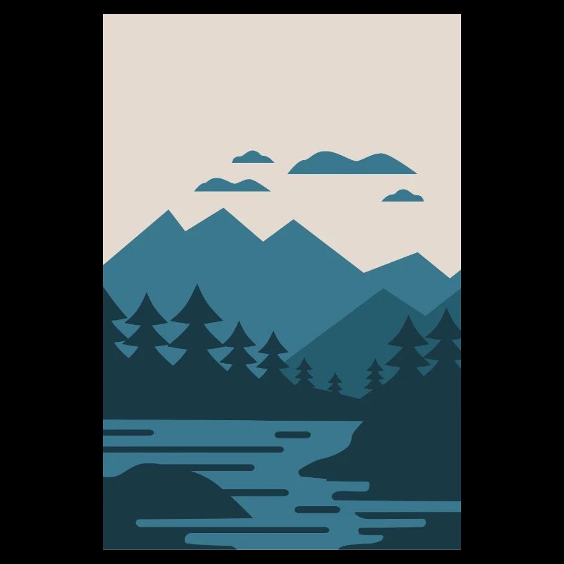 Vintage-Landschaft mit See und Bergen