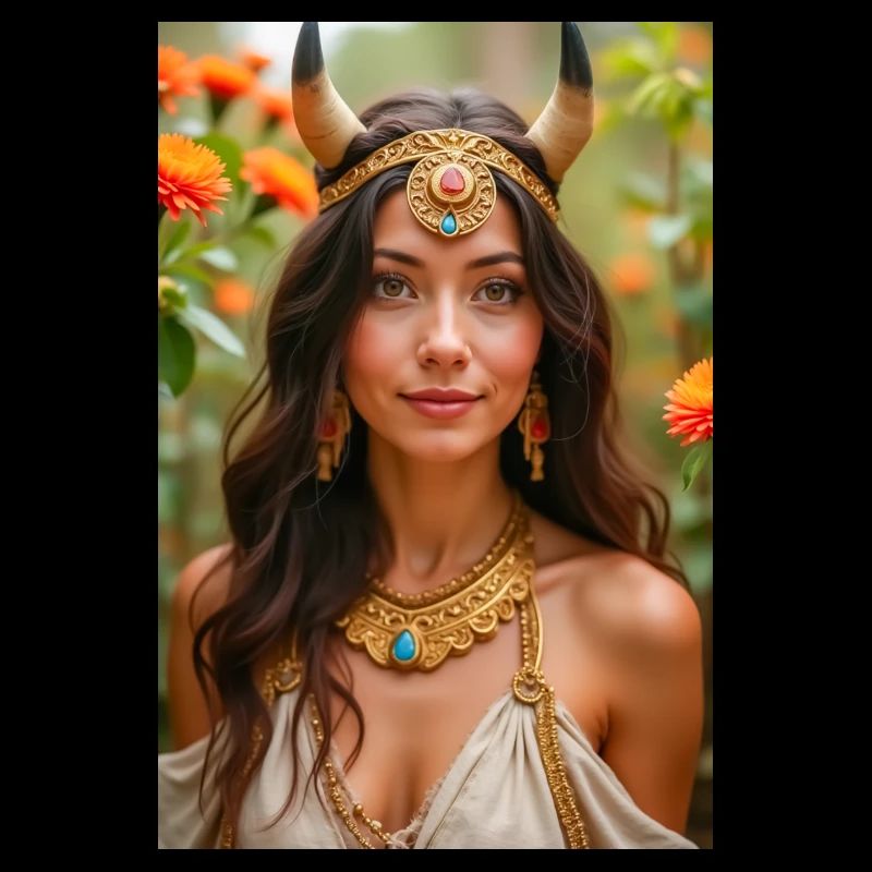 Hathor, coiffe dorée avec disque solaire