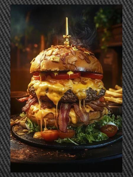 Epischer Speck-Käse-Burger-Stapel