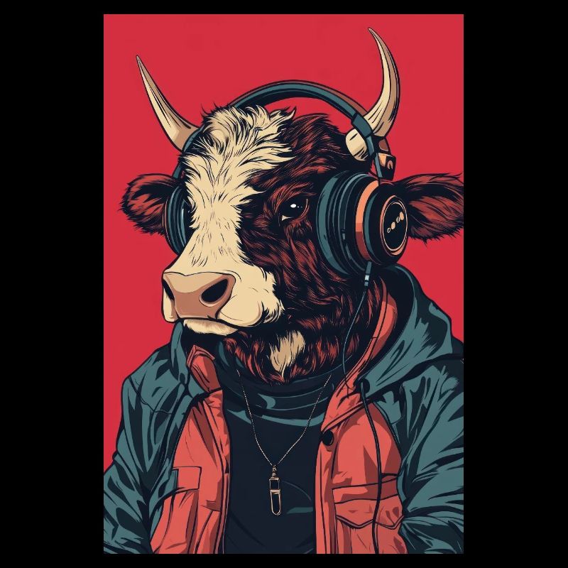 Hipster Kuh mit Kopfhörern