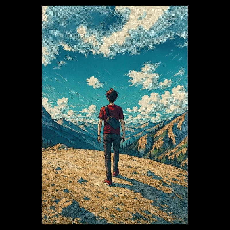 Mountain Explorer on Blue Sky Landscape