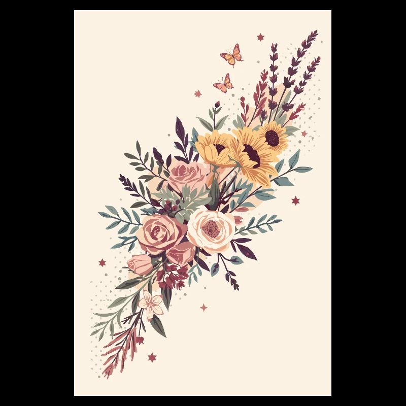 Blumenbouquet mit Schmetterlingen