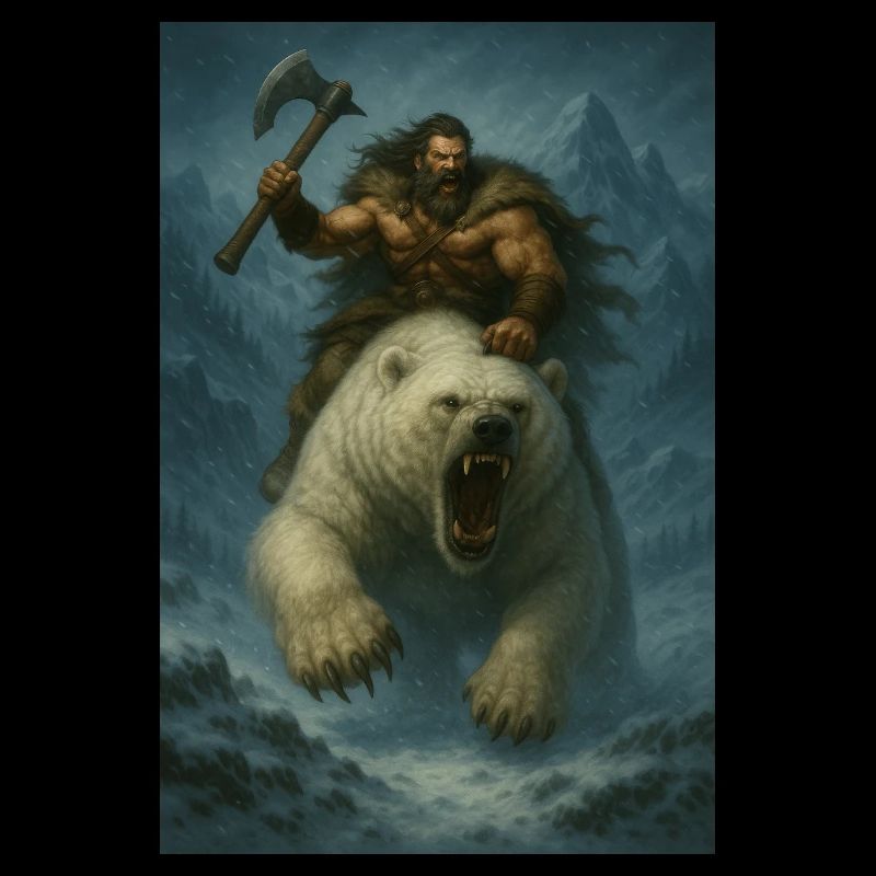 Wikingerkrieger auf Eisbär – Fa-Illustration