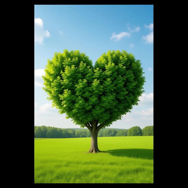 Arbre de cœur dans une prairie ensoleillée