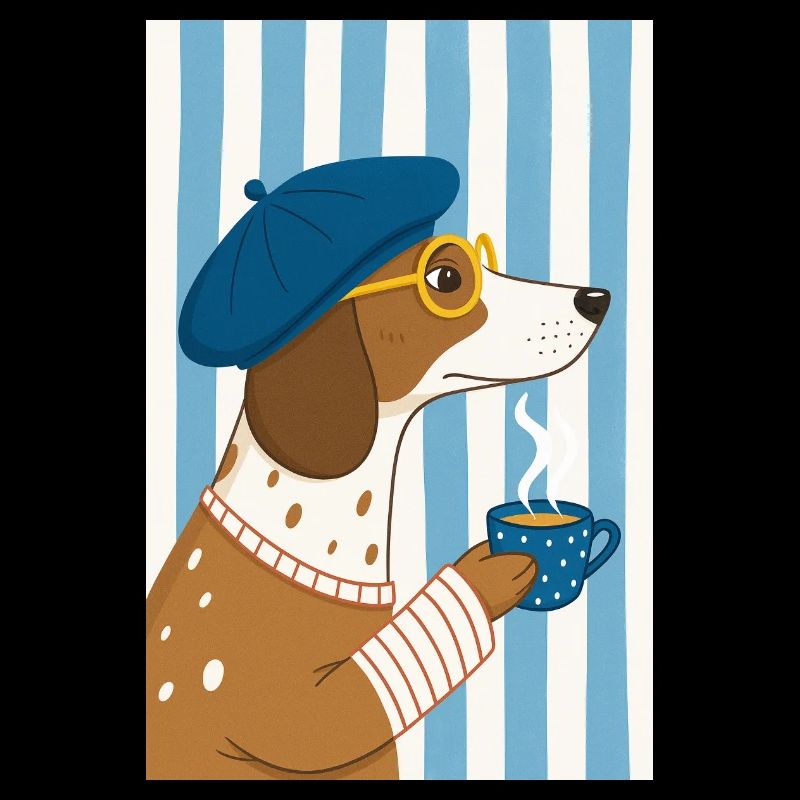Schicker Hundekaffee und Baskenmütze