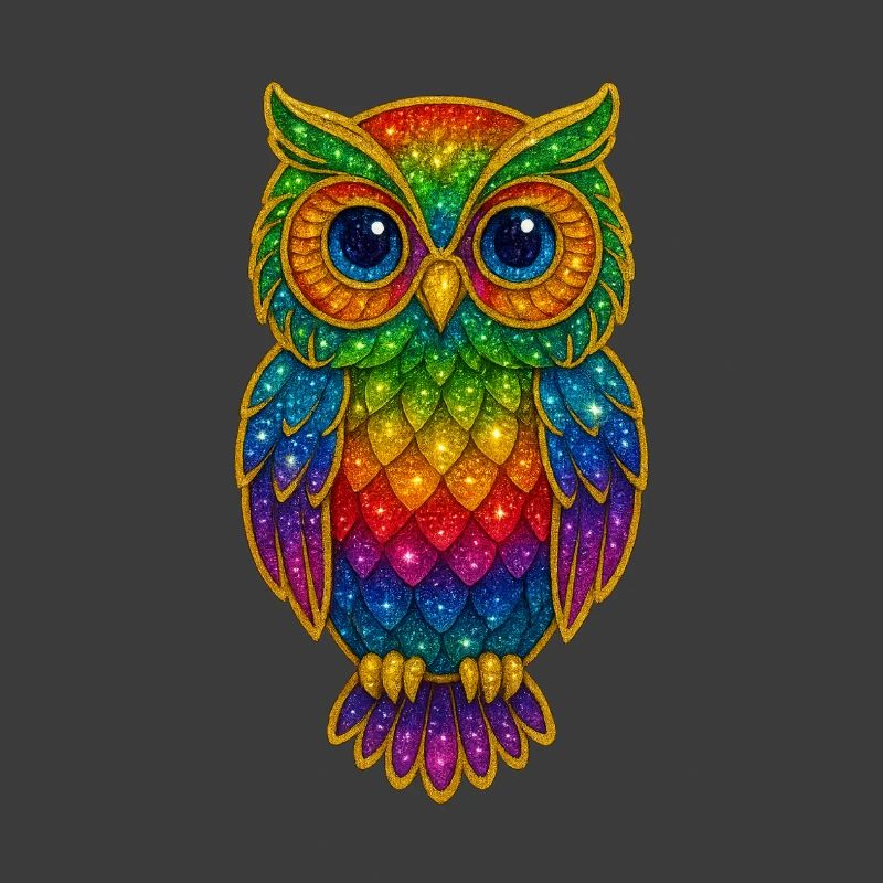 Rainbow Owls Glitter Art