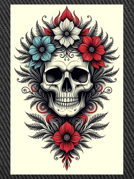 Blumen-Skull Tattoo Stil